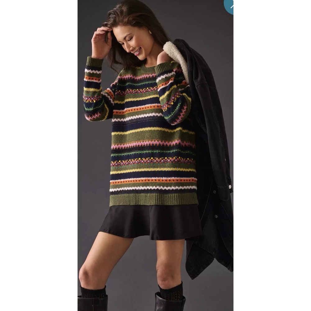 By Anthropologie Layered Sweater Dress Multicolor Striped Size Large Stripe Wool